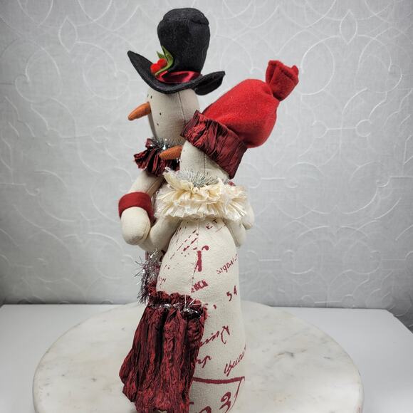Snowman Couple Doorstop 14" Handmade Weighted Plush Winter Holiday Decor Pair - Picture 6 of 16